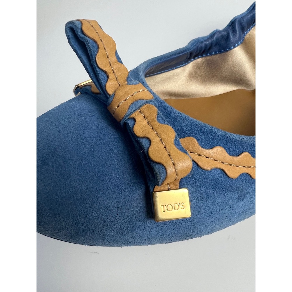 TOD'S Blue Suede Ballet Flats Bow Gommino Driving Shoes Italy EU 36.5 US 6 - Picture 8 of 9